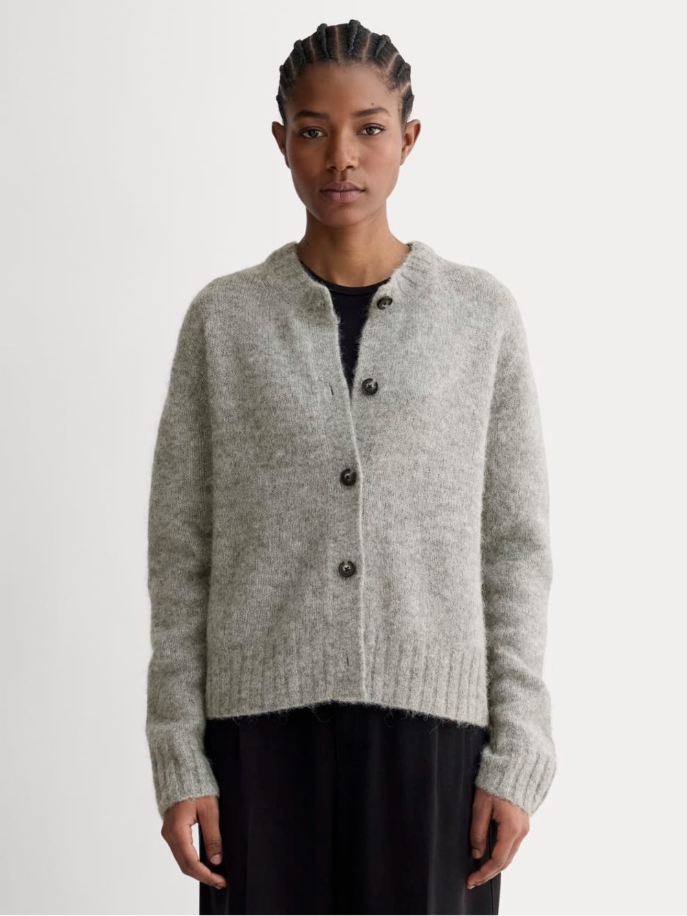 Everlane The Crew Cardigan in Alpaca Wool Blend Heather Stone Gray Size S NWT